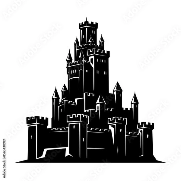 Obraz Majestic Medieval Castle Silhouette With Numerous Towers and Battlements