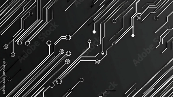 Fototapeta A black and white image of a circuit board with many small white dots