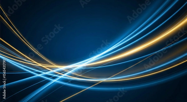 Fototapeta Abstract glowing blue and gold light streaks flowing across a dark blue background