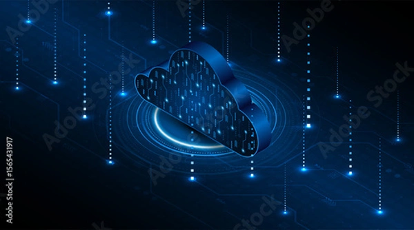 Fototapeta Abstract cloud technology circuit board. Large data center concept. modern cloud storage technology innovation concept background	