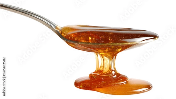 Fototapeta Honey dripping from a spoon isolated on a white background