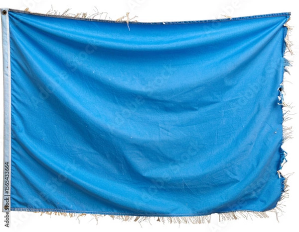 Fototapeta Vintage Weathered Blue Flag with Frayed Edges, isolated on transparent background