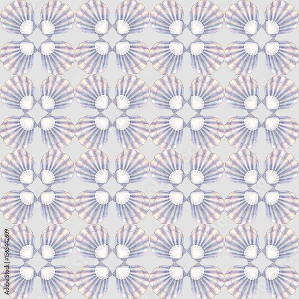 Obraz Art deco style abstract watercolor sea shells geometric forms seamless pattern