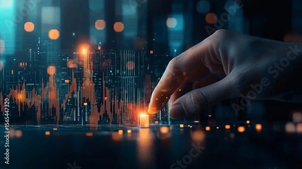 Obraz Engaging in digital interaction futuristic data visualization modern workspace graphic design high-tech environment close-up viewpoint