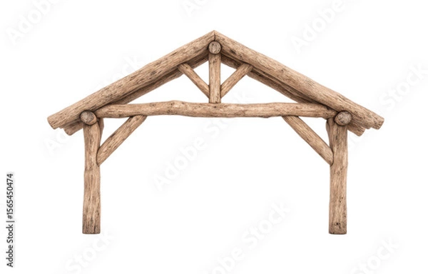 Fototapeta Rustic wooden structure with triangular roof design crafted from natural logs for architecture and design projects