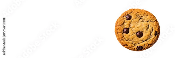 Fototapeta Deliciously Soft Chocolate Chip Cookie with Melted Chips and Crispy Edges on a Solid Background