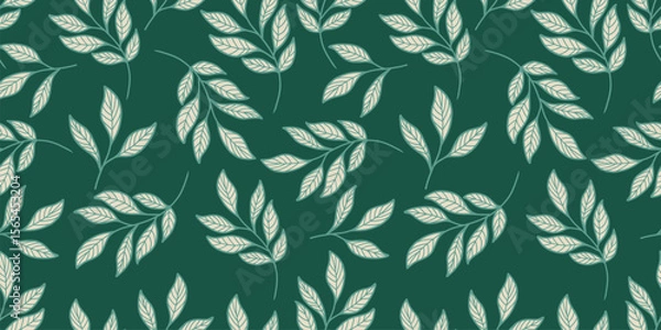 Fototapeta Nature leaves seamless pattern. Hand drawn leaf design for fabric, print, cover, banner, background.