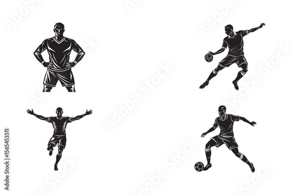 Fototapeta silhouette footballer blocking shot pose ,running heading ,defensive ,set bundle on the white