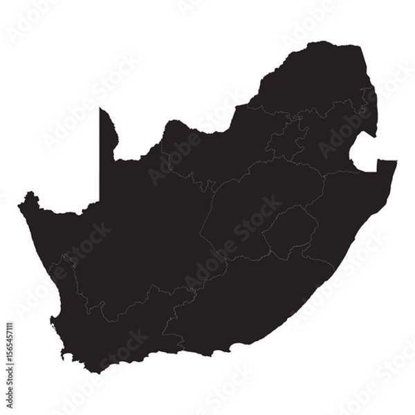 Obraz vector map silhouette of south africa with provincial borders, black isolated outline on white background

