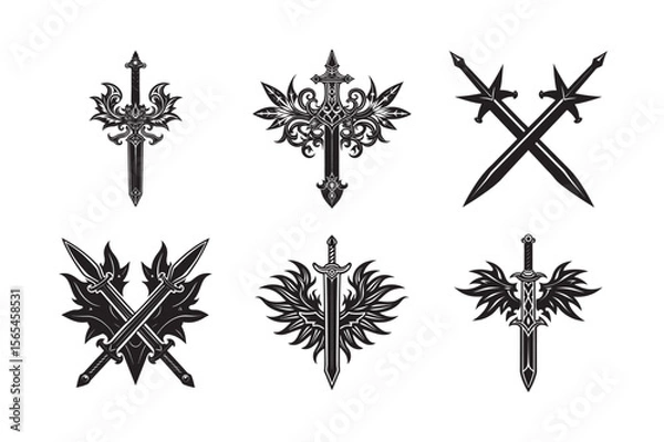 Fototapeta silhouette broken sword bundle on the white background