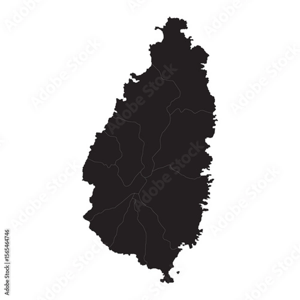 Obraz vector map silhouette of saint lucia with district borders, black isolated outline on white background


