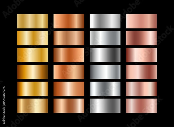 Obraz Set of metal gradients, gold, bronze, silver, white gold, rose gold. Palette. Material foil. Hologram texture. Border. Aluminum. Luxury effect. Gradation. Texture chrome. Platinum bokeh. Vibrant color
