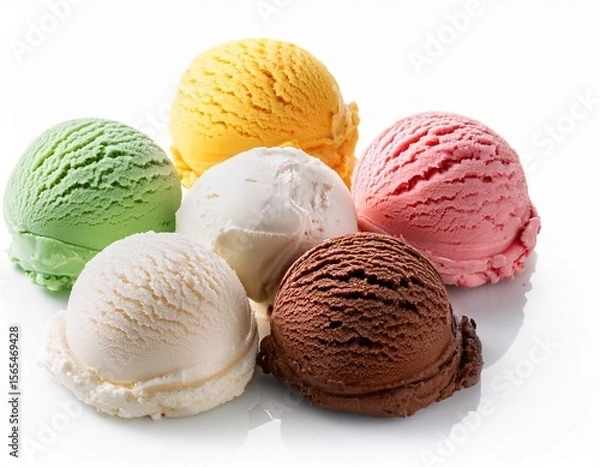 Fototapeta ice cream flavors varieties balls isolated white background delicious scoops frozen desserts concept