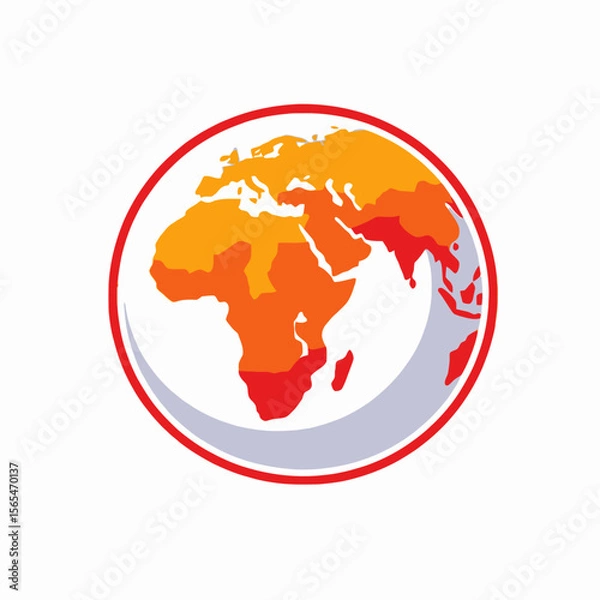 Obraz Global view of the world map illustration in red orange and yellow tones - Showing continents like Africa Asia and Europe - Ideal for global business themes