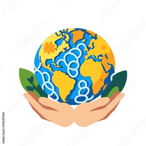 Obraz Protecting Our Planet-Hands Holding Earth Illustration-Sustainable Living and Environmental Conservation-Global Awareness and Responsibility