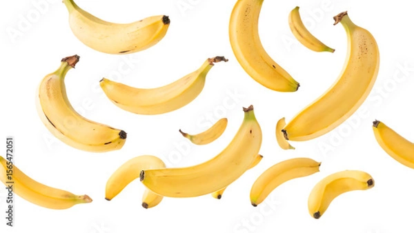 Fototapeta Flying falling bunch of banana isolated on a white background PNG. AI GENERATED.