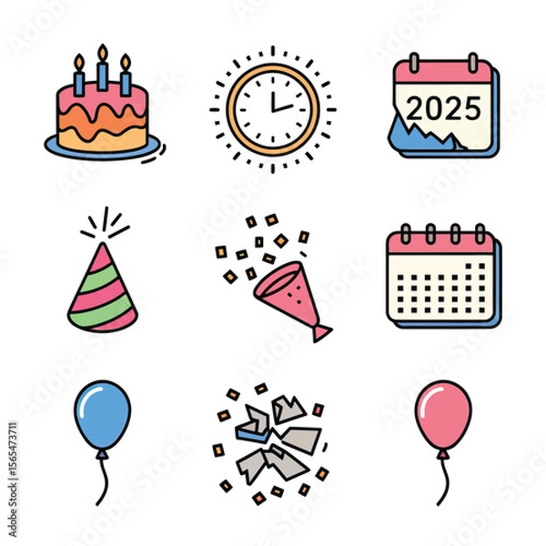 Obraz vector Birthdays, New Year celebrations, and the number 2025 Birthday Cake Icon
