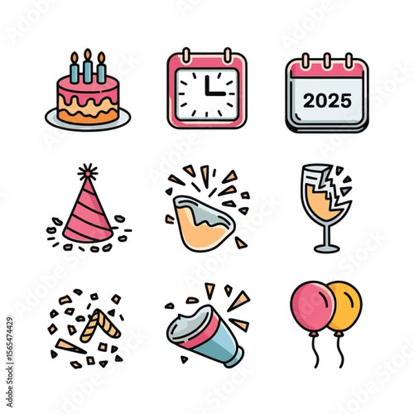 Obraz vector Birthdays, New Year celebrations, and the number 2025 Birthday Cake Icon
