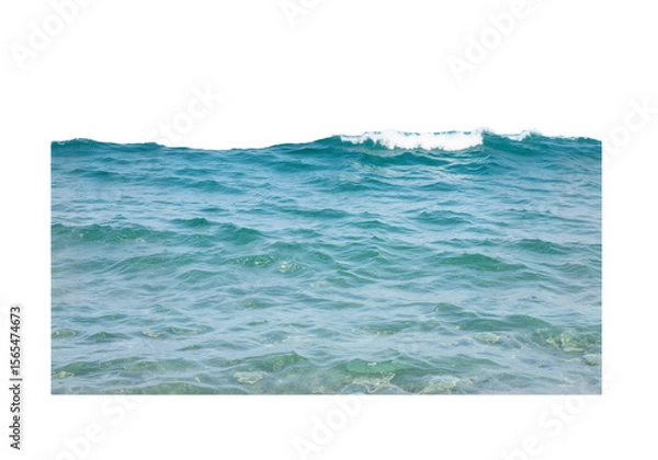 Fototapeta Transparent ocean wave overlay with white foam on white background, high-resolution fresh summer coastal design PNG