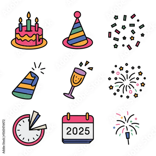 Obraz vector Birthdays, New Year celebrations, and the number 2025 Birthday Cake Icon

