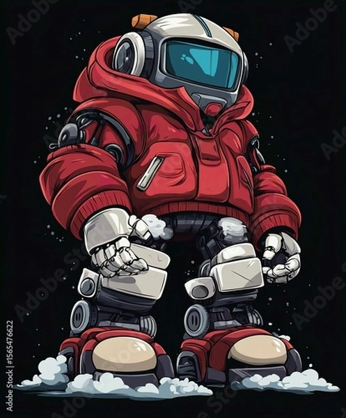 Obraz Cartoon Vector Illustration of a Robotic Cyborg Soldier Astronaut in Space
