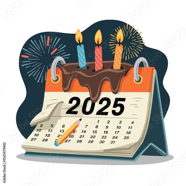 Obraz vector Birthdays, New Year celebrations, and the number 2025 Birthday Cake Icon
