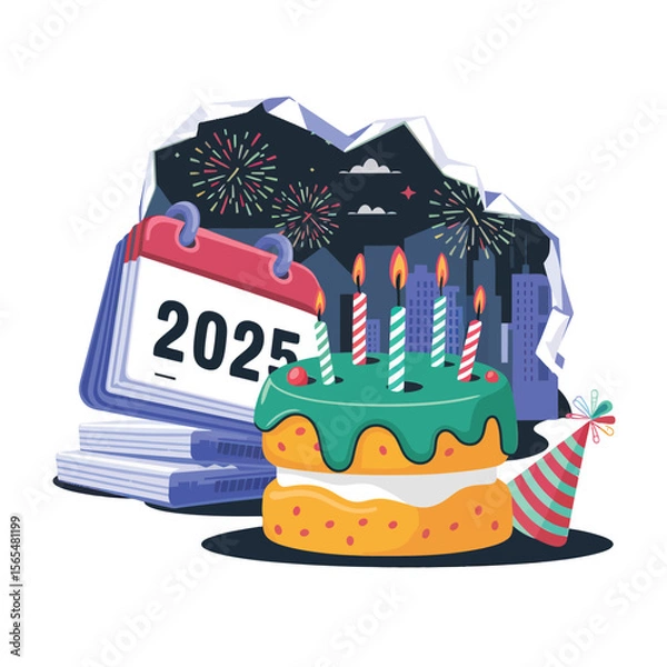 Obraz vector Birthdays, New Year celebrations, and the number 2025 Birthday Cake Icon
