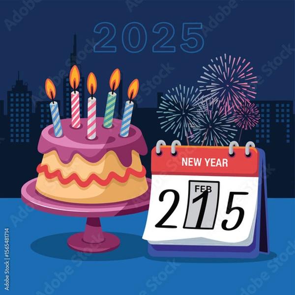 Obraz vector Birthdays, New Year celebrations, and the number 2025 Birthday Cake Icon
