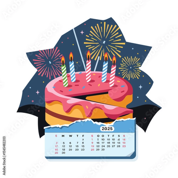 Obraz vector Birthdays, New Year celebrations, and the number 2025 Birthday Cake Icon
