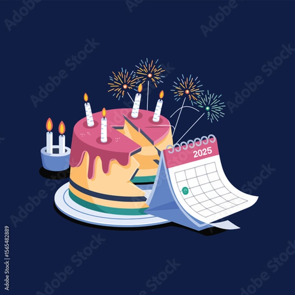 Obraz vector Birthdays, New Year celebrations, and the number 2025 Birthday Cake Icon
