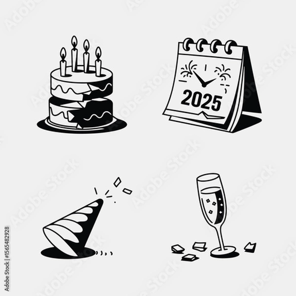Obraz vector Birthdays, New Year celebrations, and the number 2025 Birthday Cake Icon
