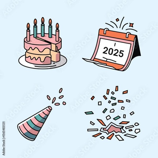 Obraz vector Birthdays, New Year celebrations, and the number 2025 Birthday Cake Icon
