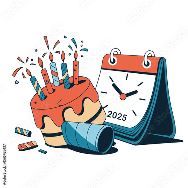 Obraz vector Birthdays, New Year celebrations, and the number 2025 Birthday Cake Icon
