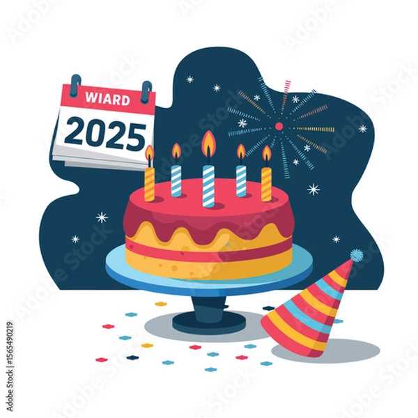 Obraz vector Birthdays, New Year celebrations, and the number 2025 Birthday Cake Icon
