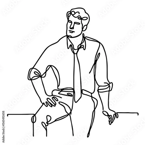 Fototapeta Audacity — arrogant handsome man in theatrical pose: minimalist single-line black drawing. One line art.