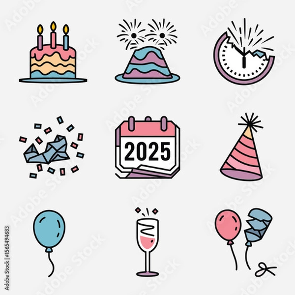 Obraz vector Birthdays, New Year celebrations, and the number 2025 Birthday Cake Icon
