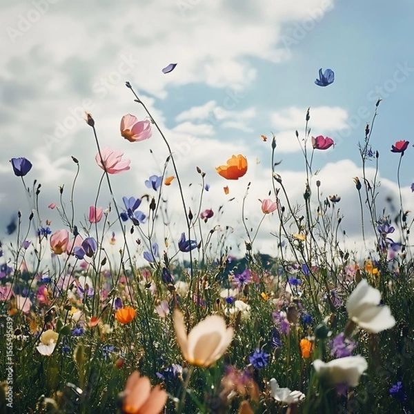 Fototapeta Petals floating midair in blooming floral paradise high resolution picture