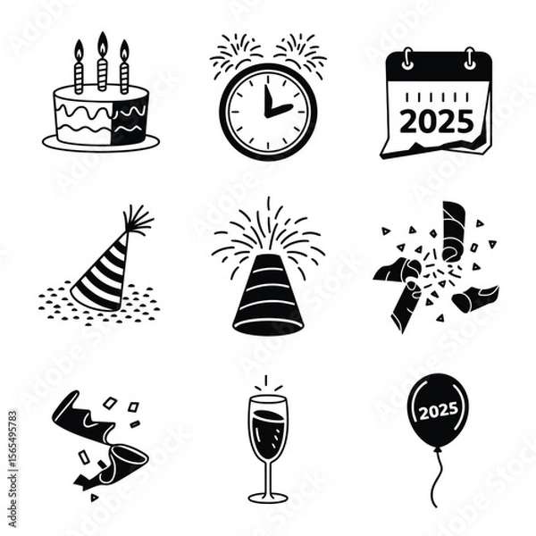 Obraz vector Birthdays, New Year celebrations, and the number 2025 Birthday Cake Icon
