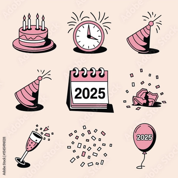 Obraz vector Birthdays, New Year celebrations, and the number 2025 Birthday Cake Icon
