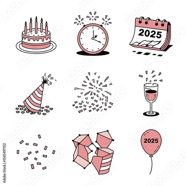 Obraz vector Birthdays, New Year celebrations, and the number 2025 Birthday Cake Icon
