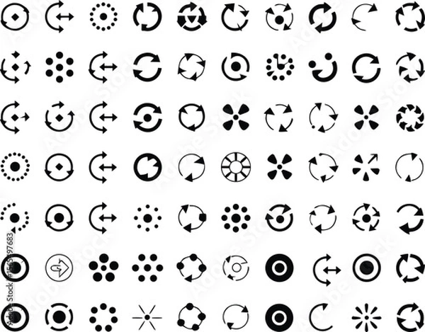 Fototapeta Collection of black and white arrow and circular symbol icons for web design