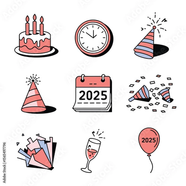 Obraz vector Birthdays, New Year celebrations, and the number 2025 Birthday Cake Icon
