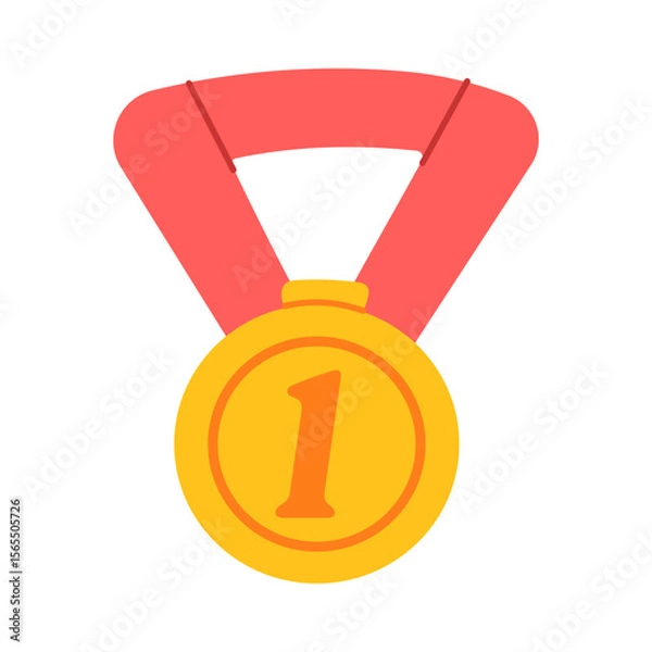Obraz A gold medal with a red ribbon and the number 1 on it. The medal is worn by a person with their arm extended