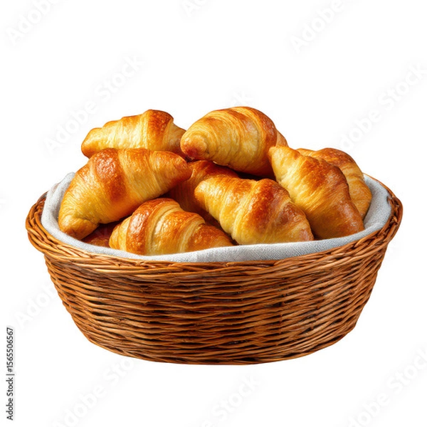 Fototapeta Golden Brown Croissants in Wicker Basket isolated on a transparent background 1