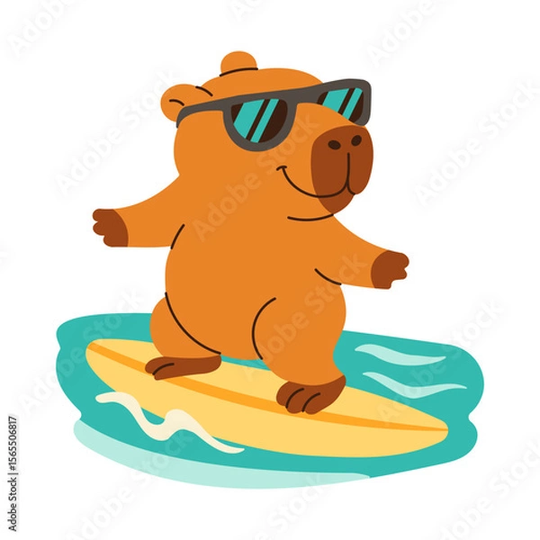 Obraz A cute brown capybara is sitting in a beach chair with a book and a glass of orange juice