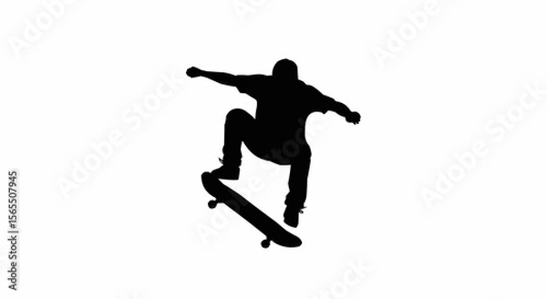 Fototapeta Skateboarder Kickflip Silhouette Vector – Action Sports, Urban Youth, and Extreme Trick Concepts