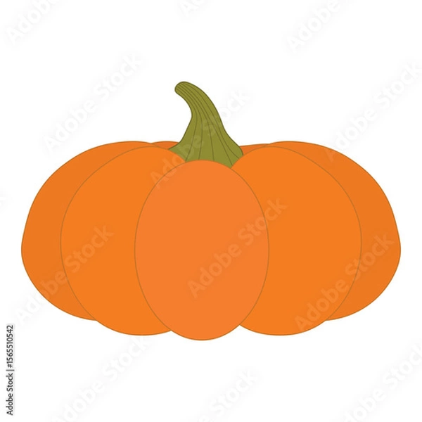Fototapeta Vector illustration of a bright orange pumpkin with green stem, isolated on white background. Perfect autumn vegetable for Halloween, Thanksgiving, and seasonal design projects. Harvesting
