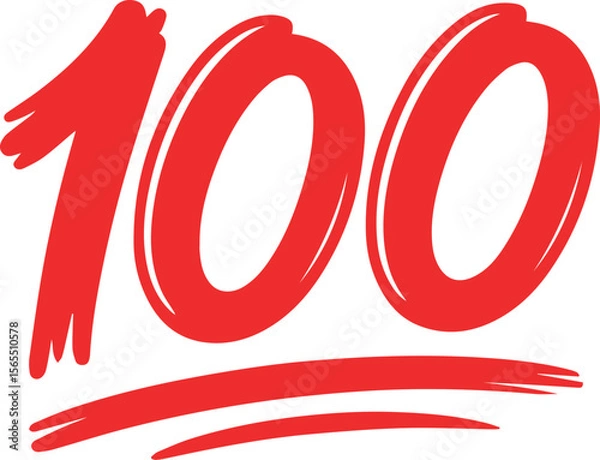 Fototapeta Bold red number one hundred symbol with a brush stroke underline