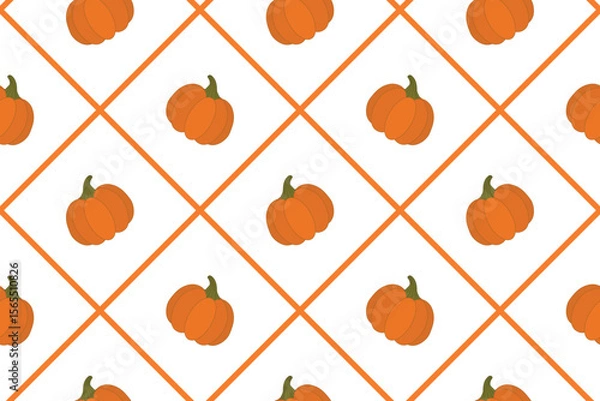 Fototapeta Seamless vector pattern Hand-drawn orange pumpkins Cute festive autumn Halloween background design Wrapping paper fabric seasonal decor fall-themed projects Diagonal grid Isolated background