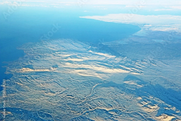 Fototapeta Aerial view of Greenland in winter	